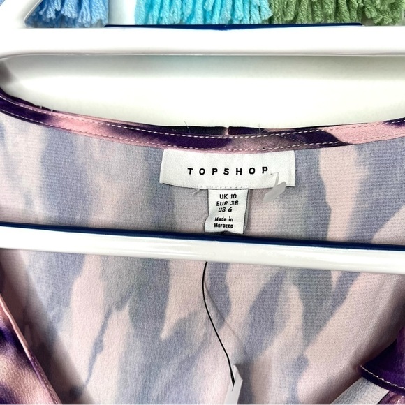 Topshop Pink and Purple Tie Dye Ruffle Flouncy Lightweight Blouse Size 6 - Picture 9 of 16
